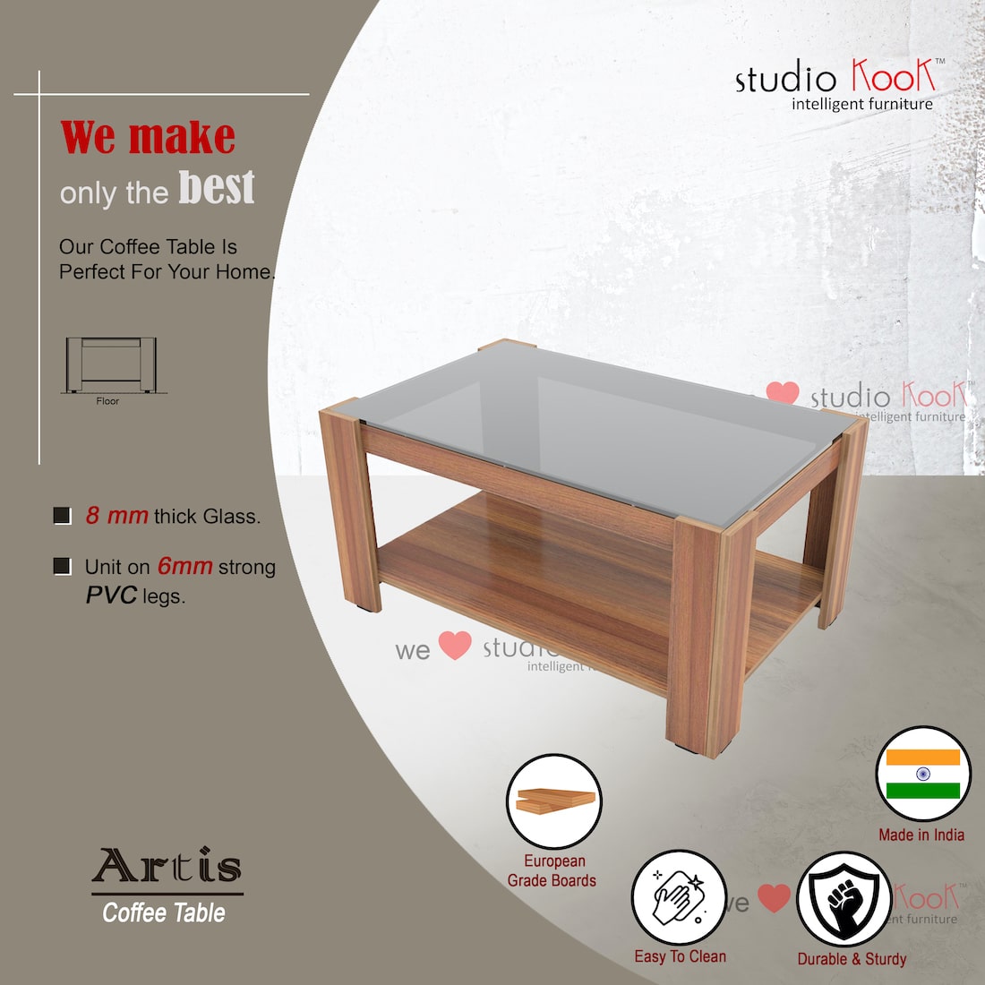 Artis Coffee Table with Glass Top