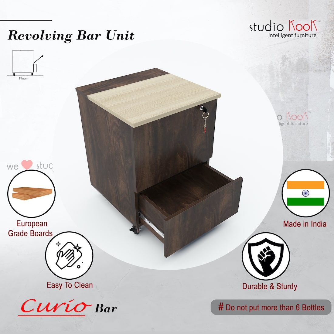 Curio Mini Bar Cabinet on Wheels