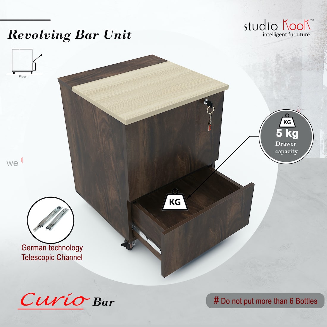 Curio Mini Bar Cabinet on Wheels