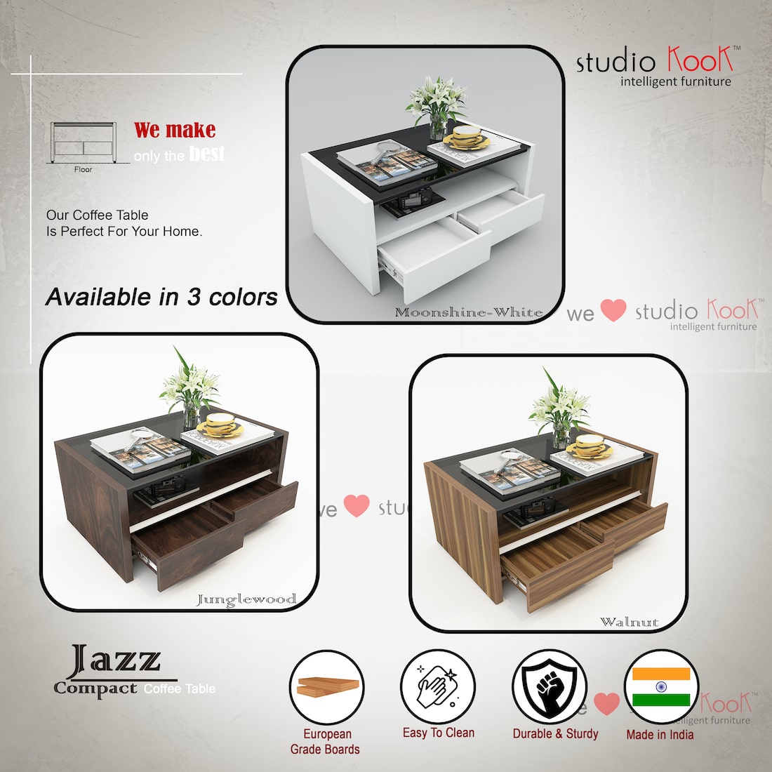 Jazz Compact Coffee Table (Moonshine White, Matte Finish)