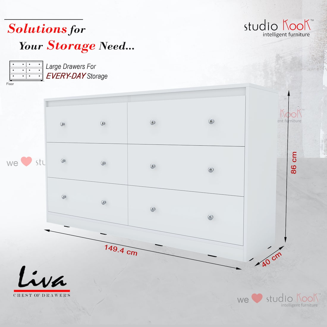 Liva Chest of Drawers (Moonshine White Finish)