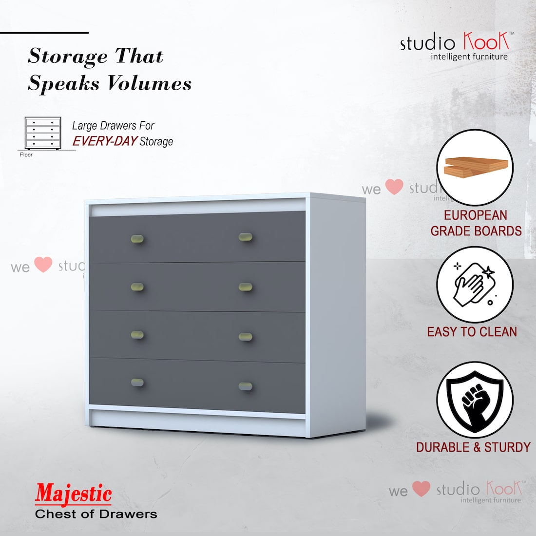 Majestic Chest of Drawers (Slate Grey & Moonshine White Finish, Matte)
