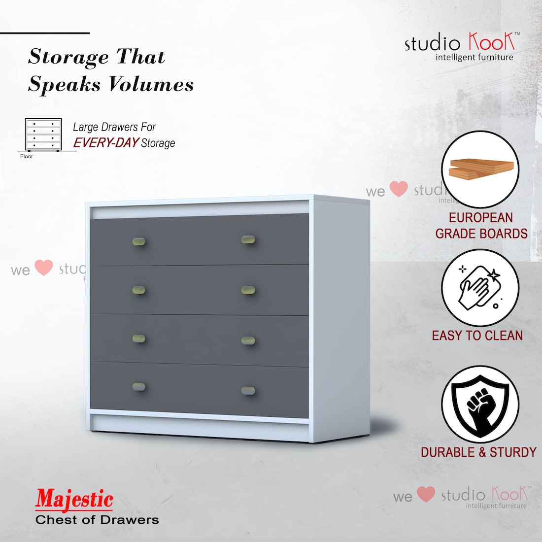 Majestic Chest of Drawers (Slate Grey & Moonshine White Finish, Matte)