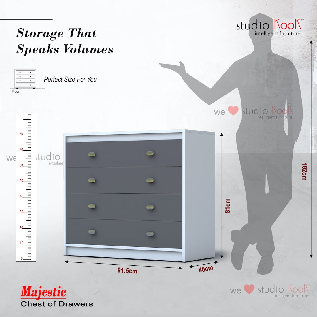 Majestic Chest of Drawers (Slate Grey & Moonshine White Finish, Matte)