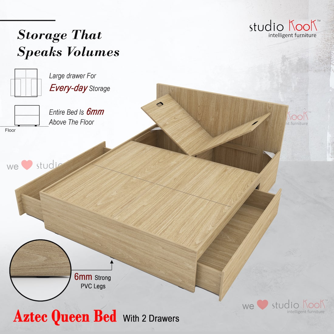 Aztec Queen Bed with 2 Drawers
