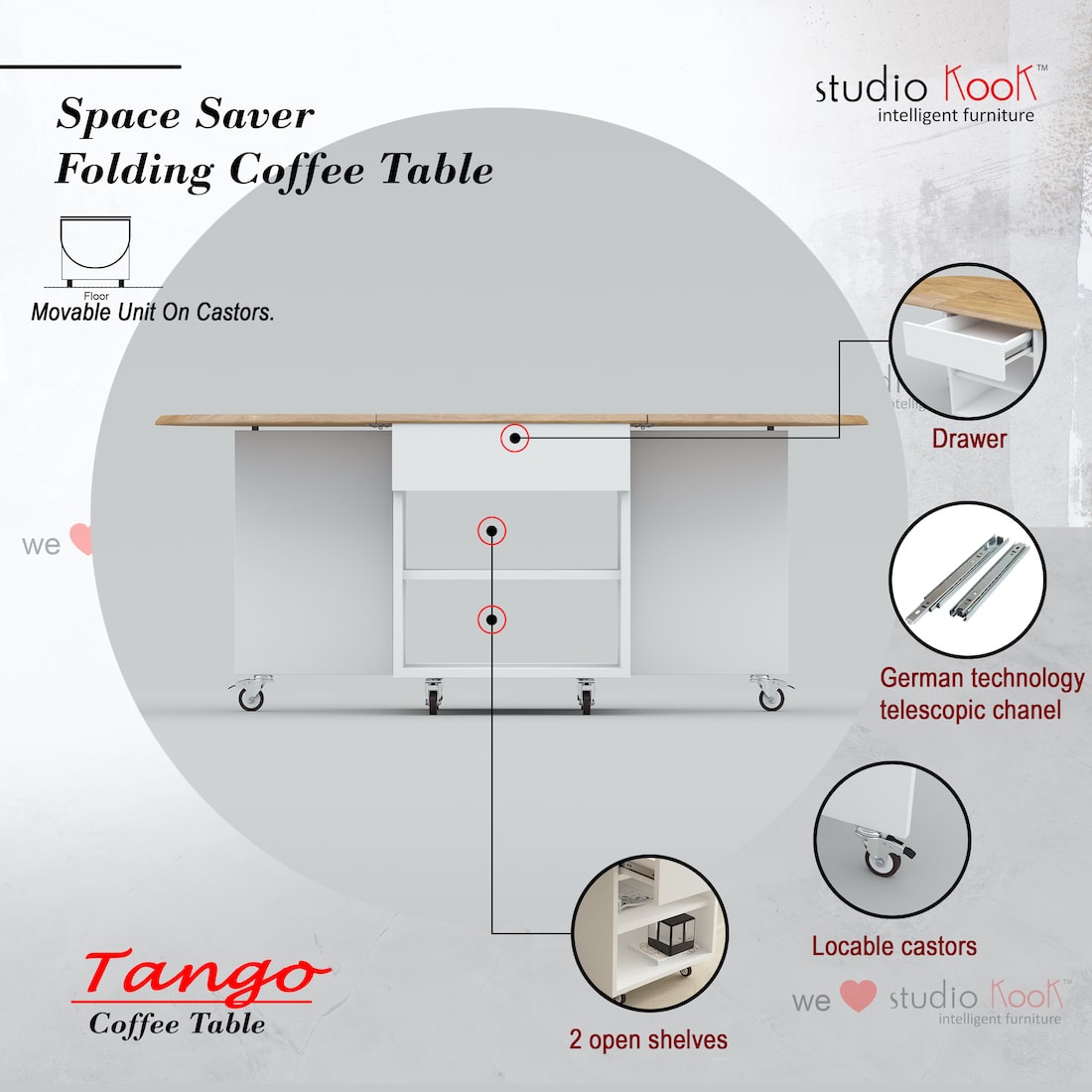 Tango Folding Coffee Table (Moonshine White Finish)