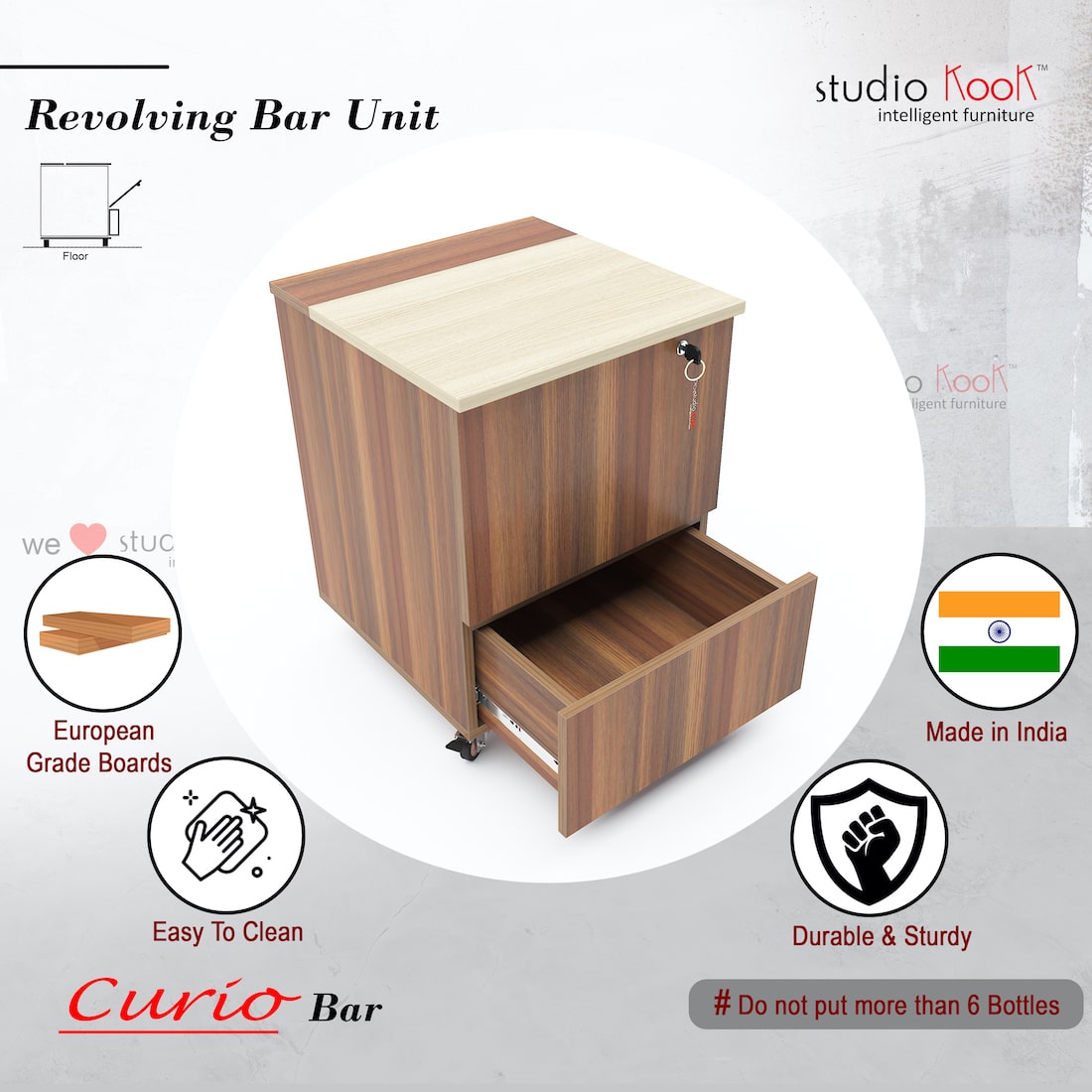 Curio Mini Bar Cabinet on Wheels