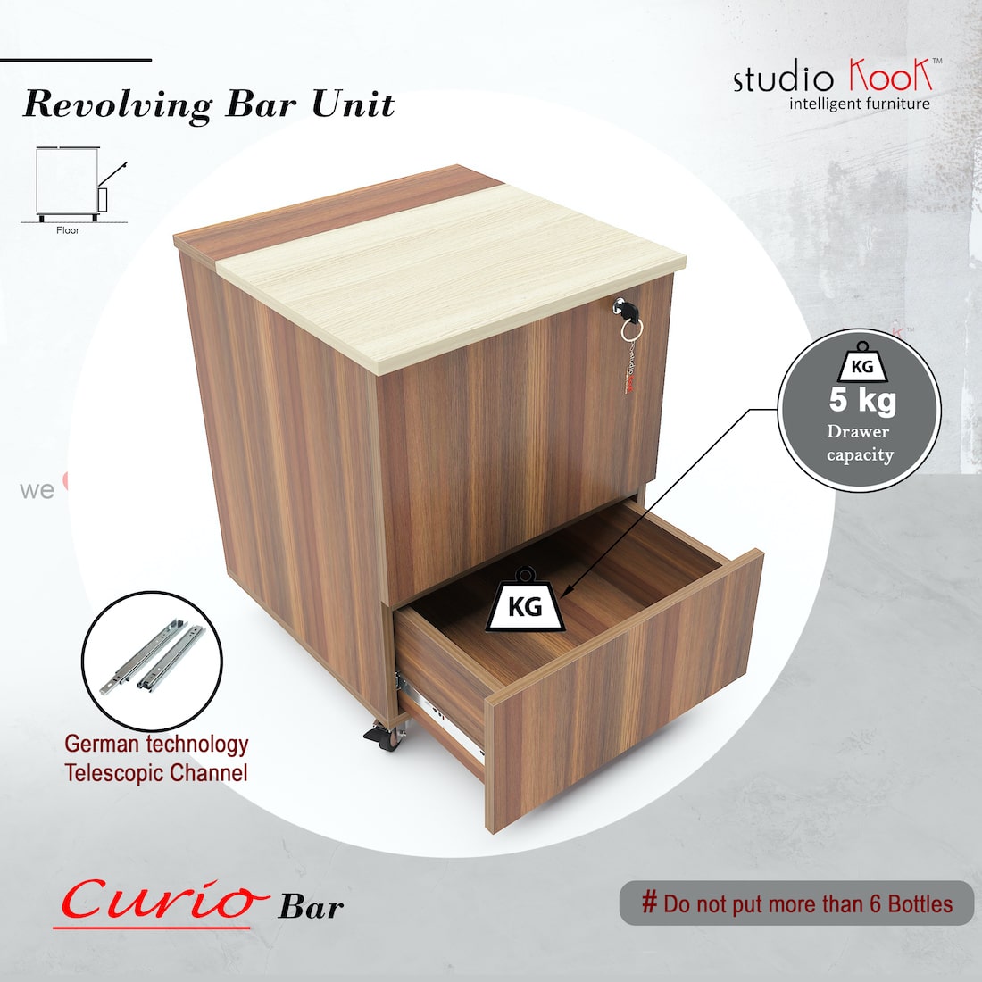 Curio Mini Bar Cabinet on Wheels