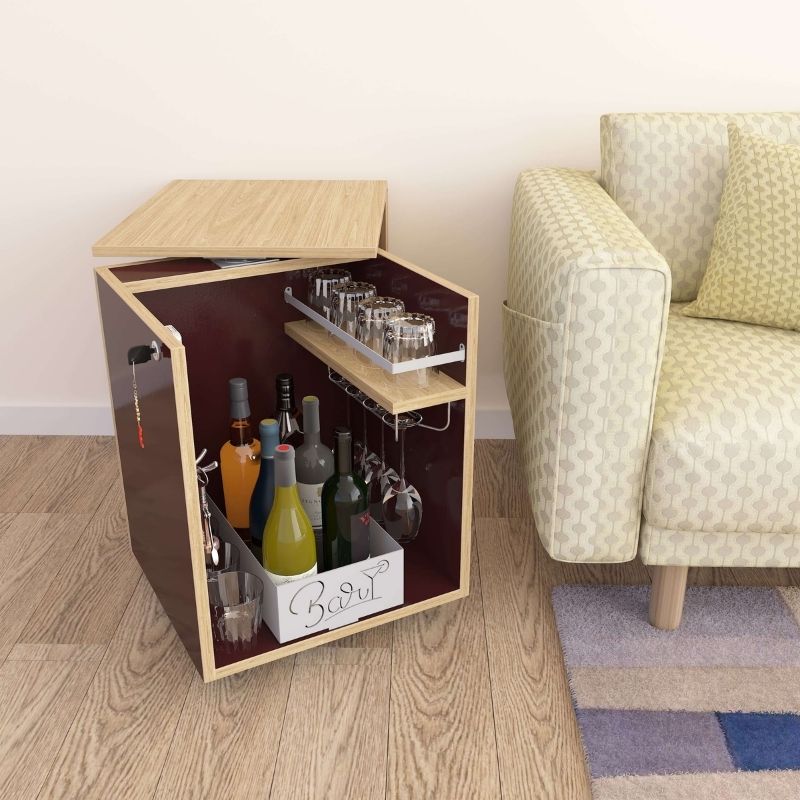 Curio Mini Bar Cabinet on Wheels (Moonshine White, Matte Finish