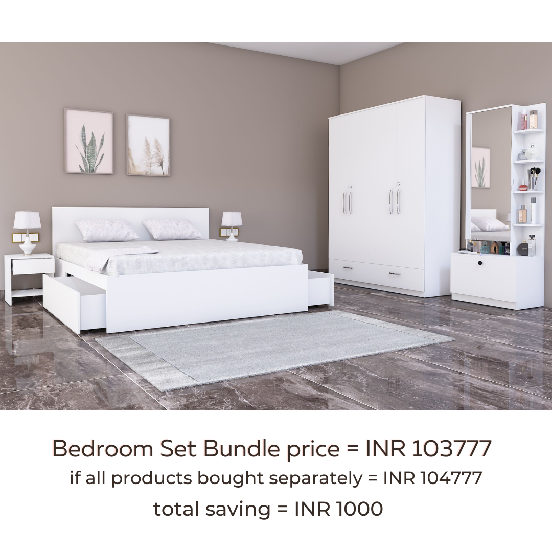 Royale 1 set of 5 modular furniture - King Bed, 4 Door Wardrobe, Dresser with Mirror and 2 side tables