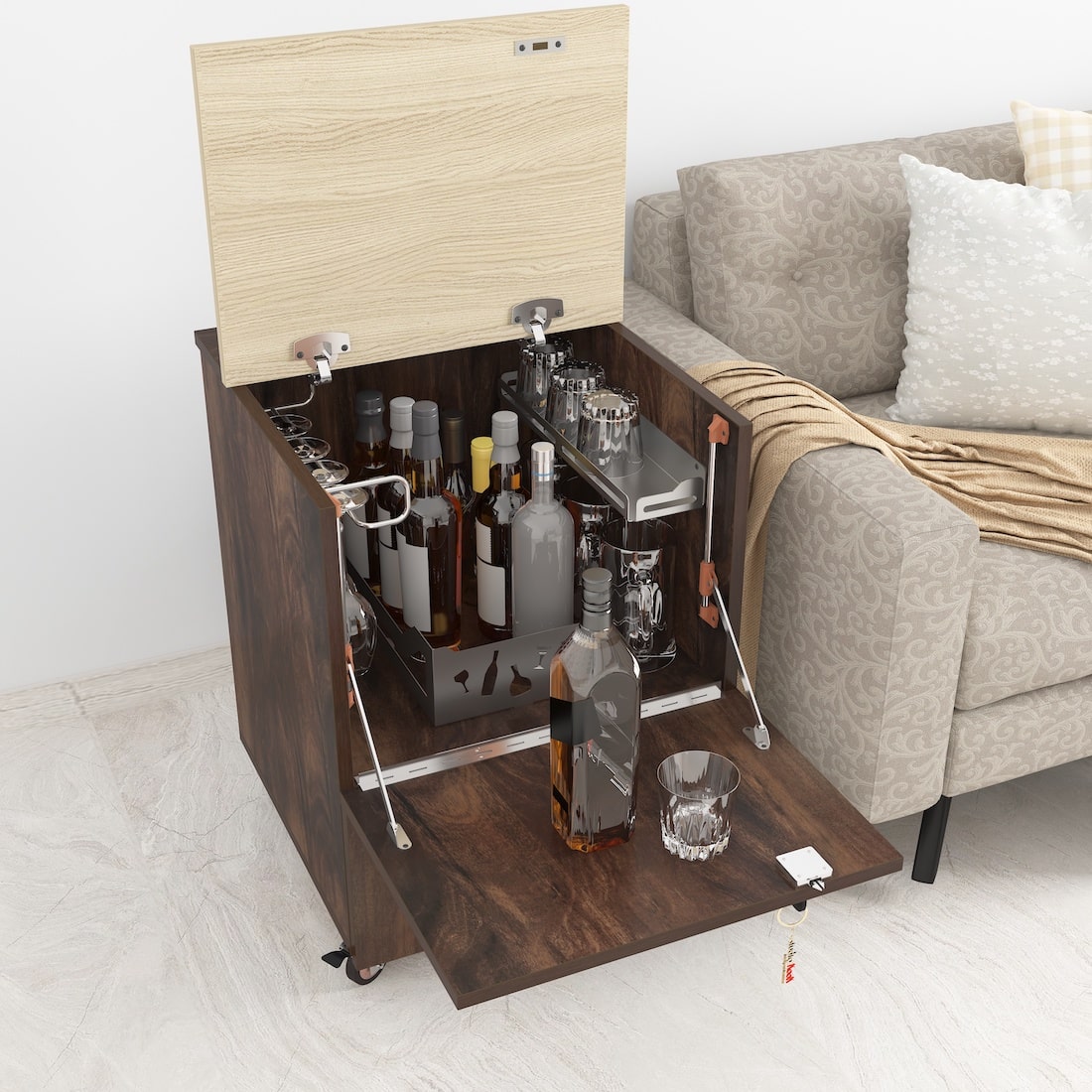 Curio Mini Bar Cabinet on Wheels – StudioKook