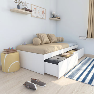 Tribe Single Bed (Without Headboard, Moonshine White, Matte Finish)
