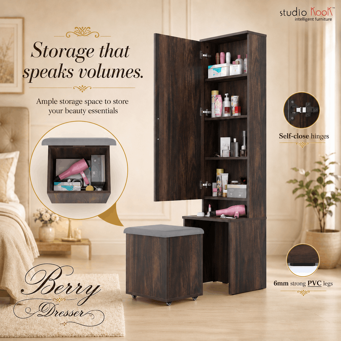 Berry Dresser Unit / Dressing Table with Mirror & Seating – StudioKook