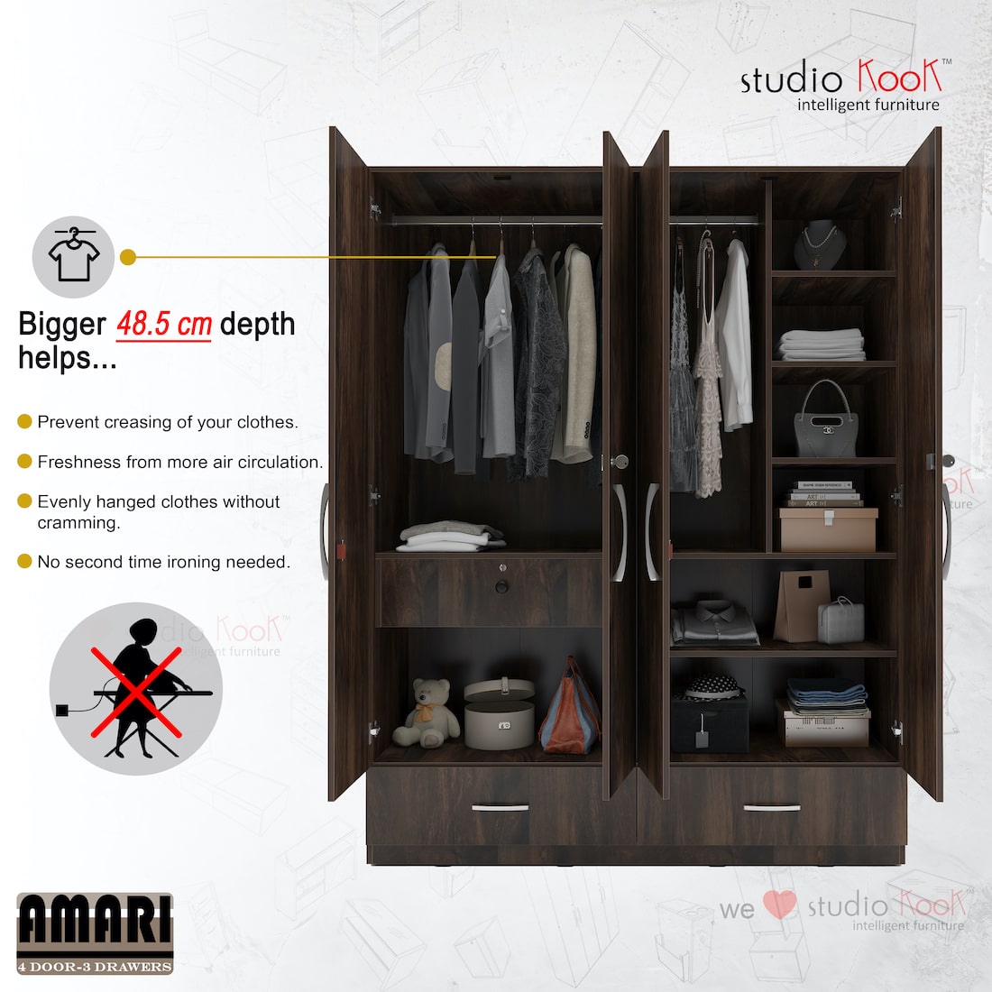 Amari 4 Door 3 Drawer Wardrobe – StudioKook