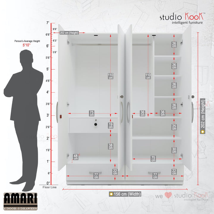 Amari 4 Door 3 Drawer Wardrobe
