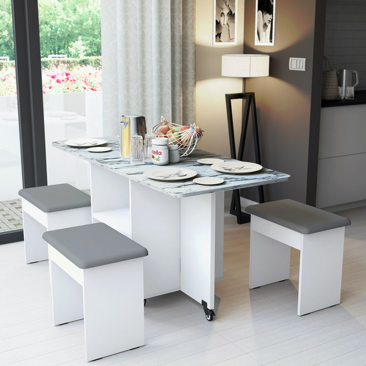 Bonbon Seater Folding Dining Table with Inbuilt Seating (Marble