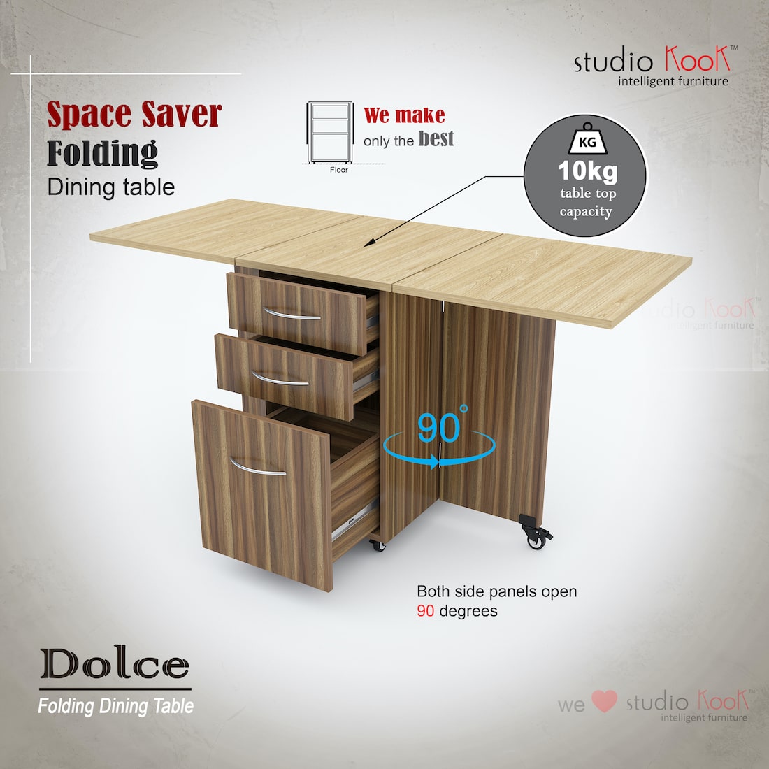 Dolce 4 Seater Folding Dining Table (Without Chairs)