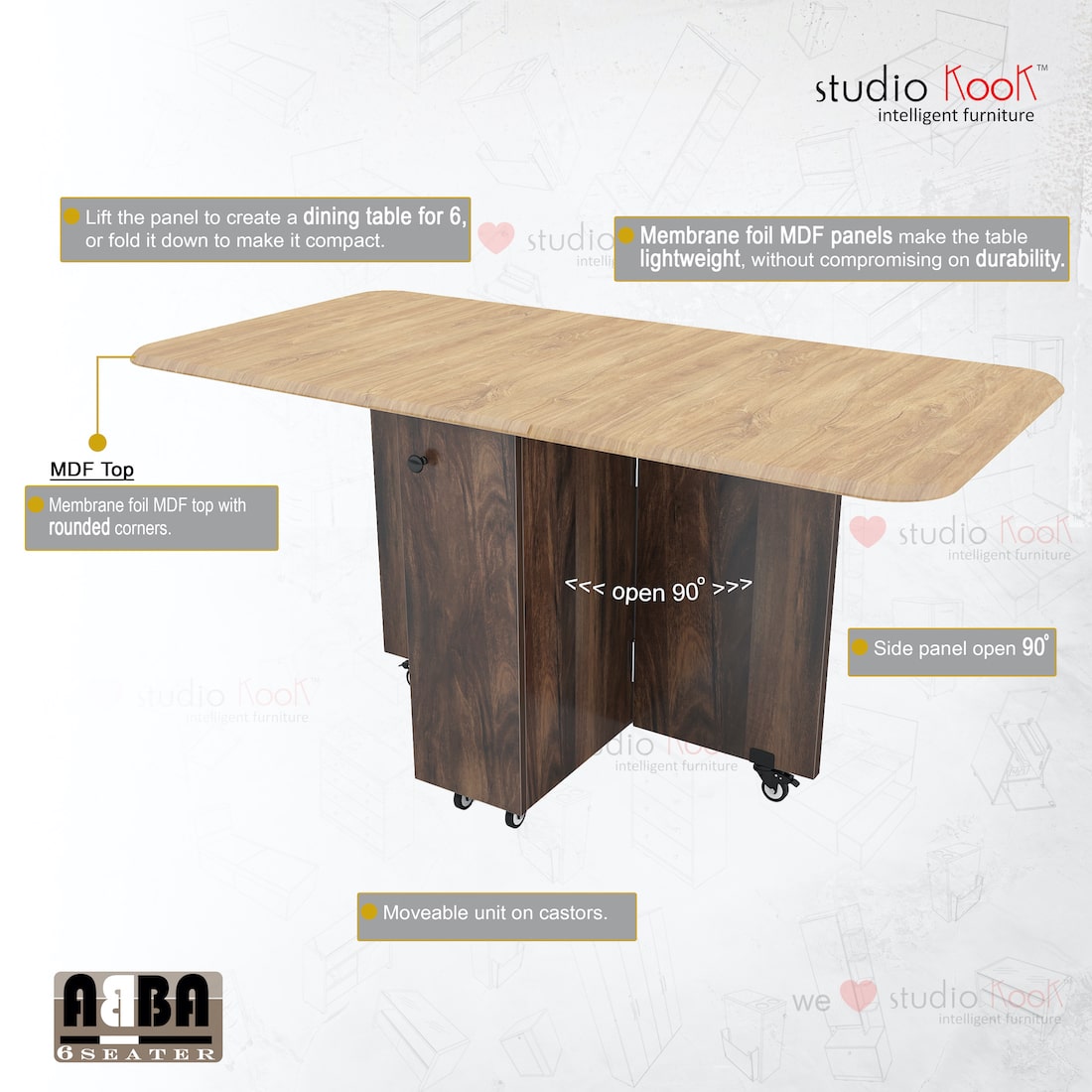 Abba 6 Seater Folding Dining Table (Without Chairs)