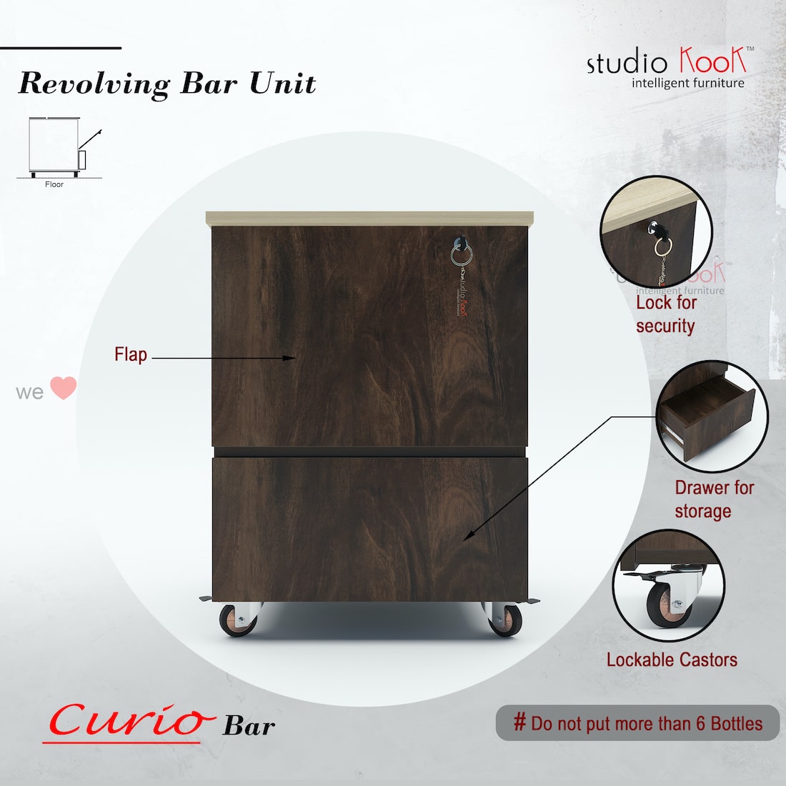 Curio Mini Bar Cabinet on Wheels – StudioKook