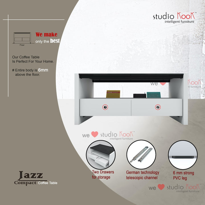 Jazz Compact Coffee Center Table with Storage Drawers