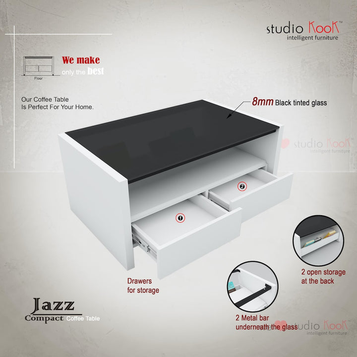 Jazz Compact Coffee Center Table with Storage Drawers