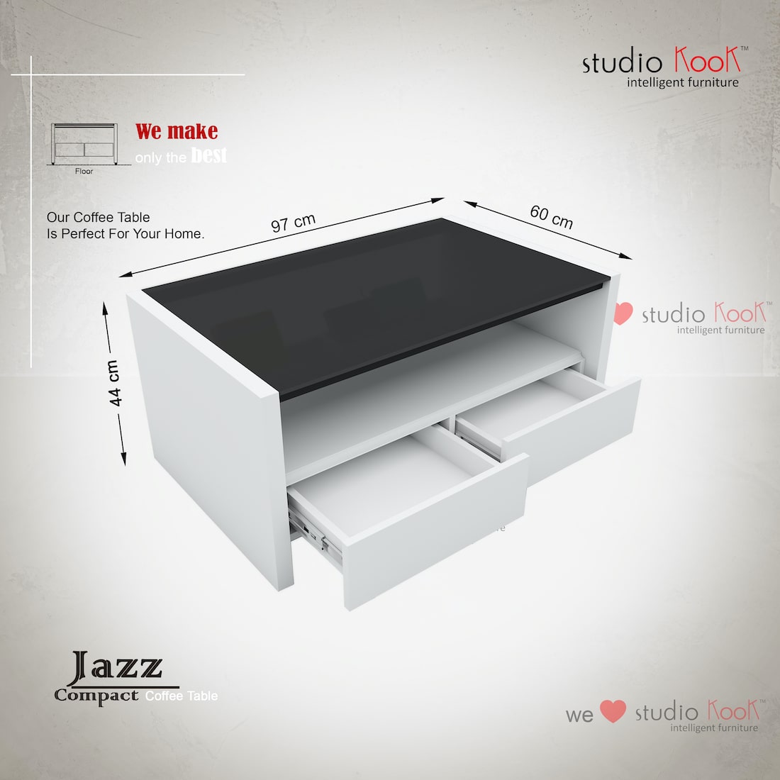 Jazz Compact Coffee Table (Moonshine White, Matte Finish)