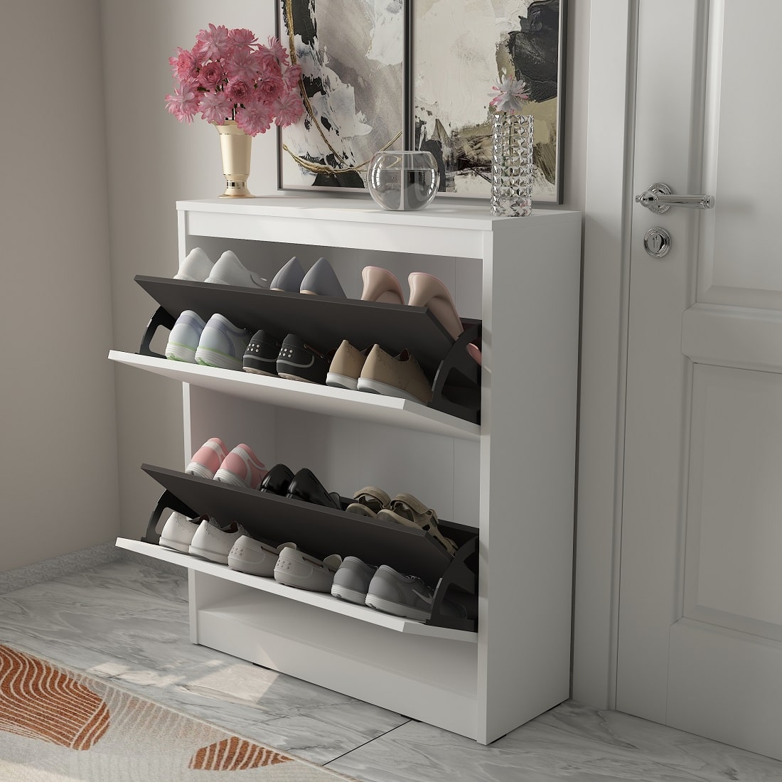 Jordan Shoerack - 12 pairs capacity Shoe Cabinet with Tilt-Out compart ...