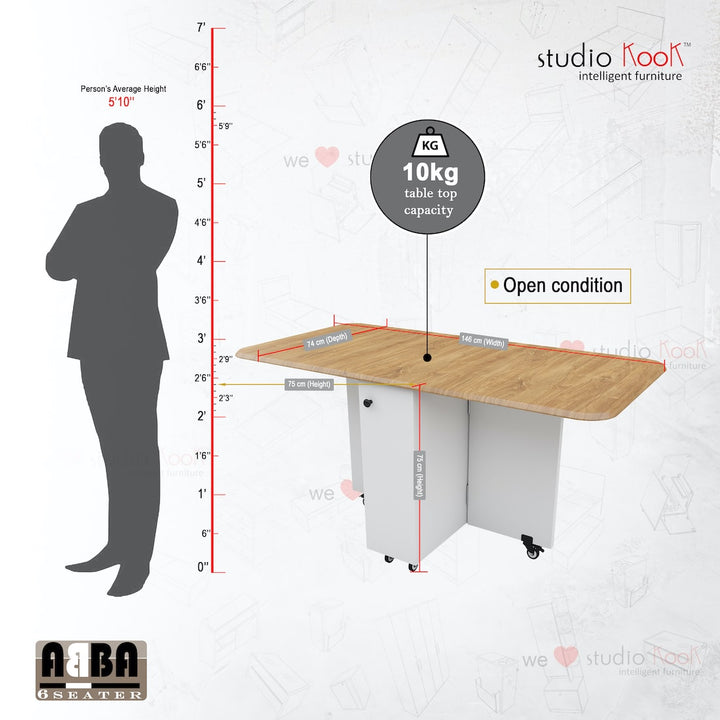 Abba 6 Seater Folding Dining Table (Without Chairs)