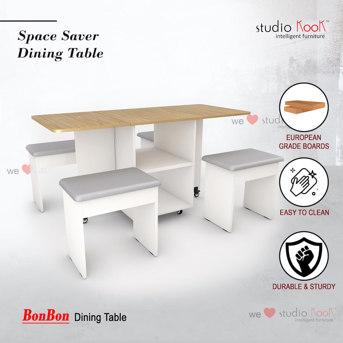 Bonbon 4 Seater Space Saving Folding Dining Table Studiokook