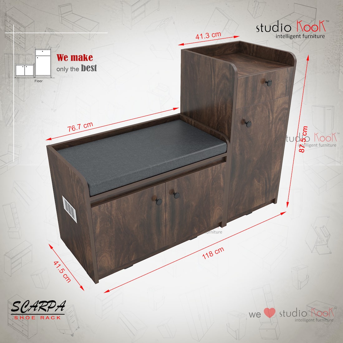 Scarpa Shoerack || Shoe Cabinet with Cushion Seating and 12 pairs capacity