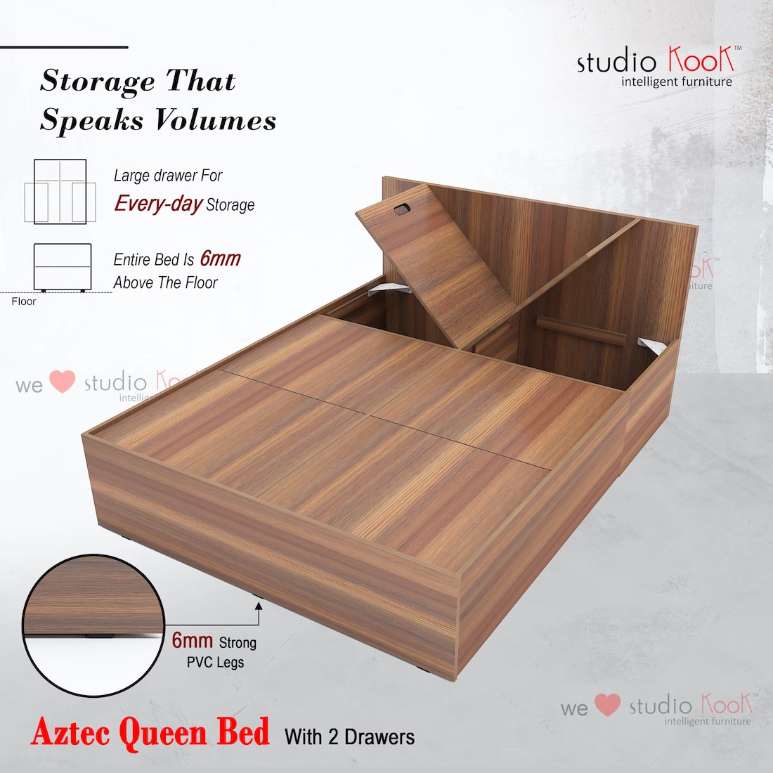 Aztec Queen Bed with 2 Drawers
