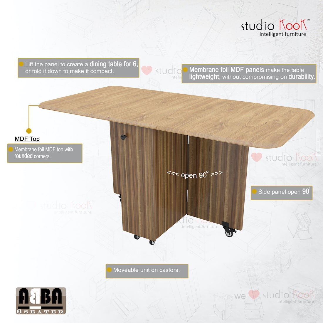 Abba 6 Seater Folding Dining Table (Without Chairs)