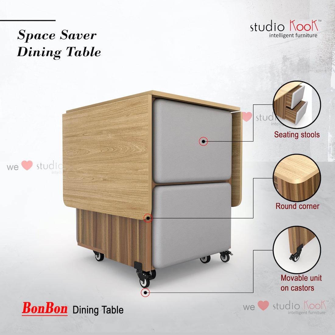 Folding space outlet saving dining table