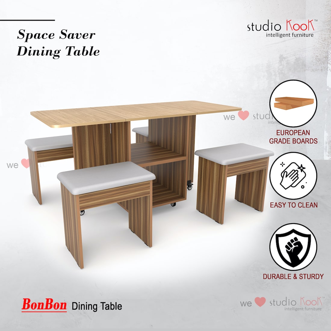 Bonbon 4 Seater Folding Dining Table with Inbuilt Seating