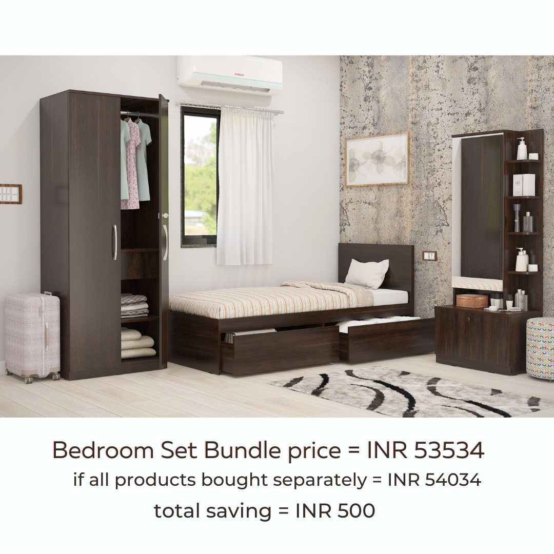 Finisa 15 Set of 3 Bedroom Furniture 2 door Wardrobe Single Bed with Headboard Dresser