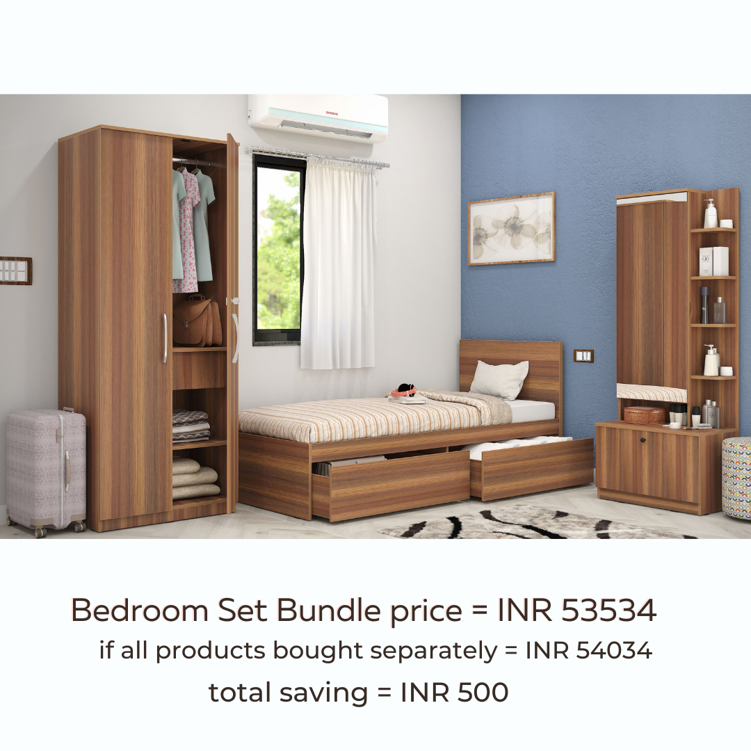 Finisa 15: Set of 3 Bedroom Furniture - 2 door Wardrobe, Single Bed wi ...