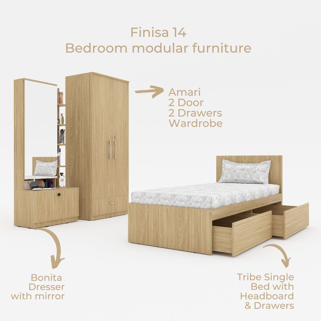 Finisa 14: Set of 3 Bedroom Furniture - 2 door 2 drawer Wardrobe, Sing ...