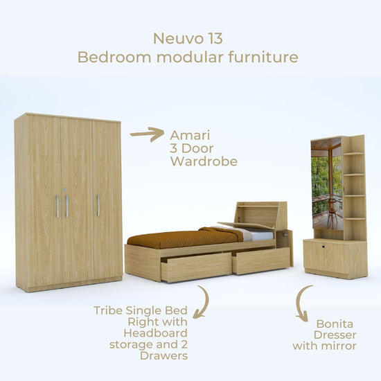 Neuvo 13: Set of 3 Bedroom Furniture - 3 door Wardrobe, Single Bed wit ...