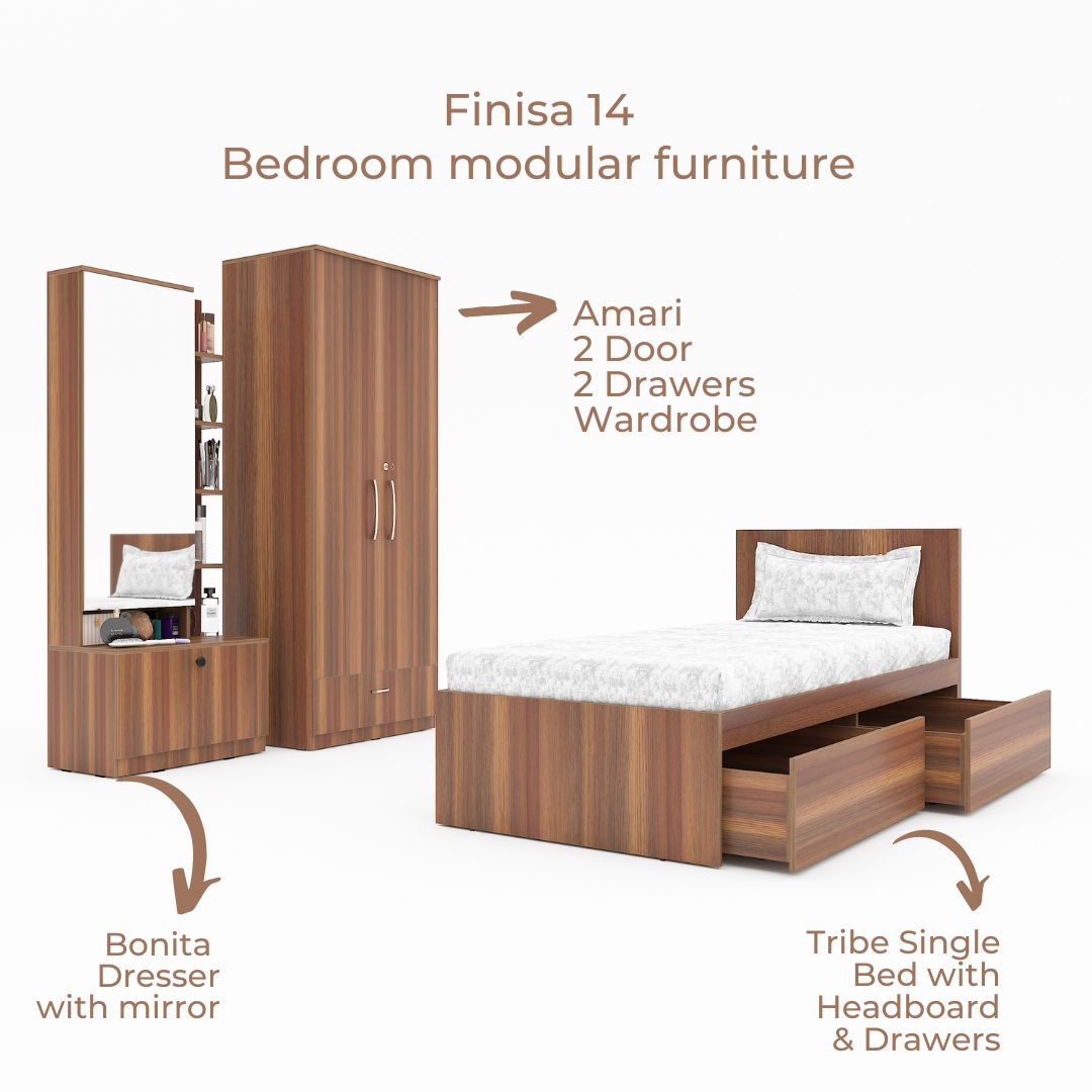 Finisa 14: Set of 3 Bedroom Furniture - 2 door 2 drawer Wardrobe, Sing ...