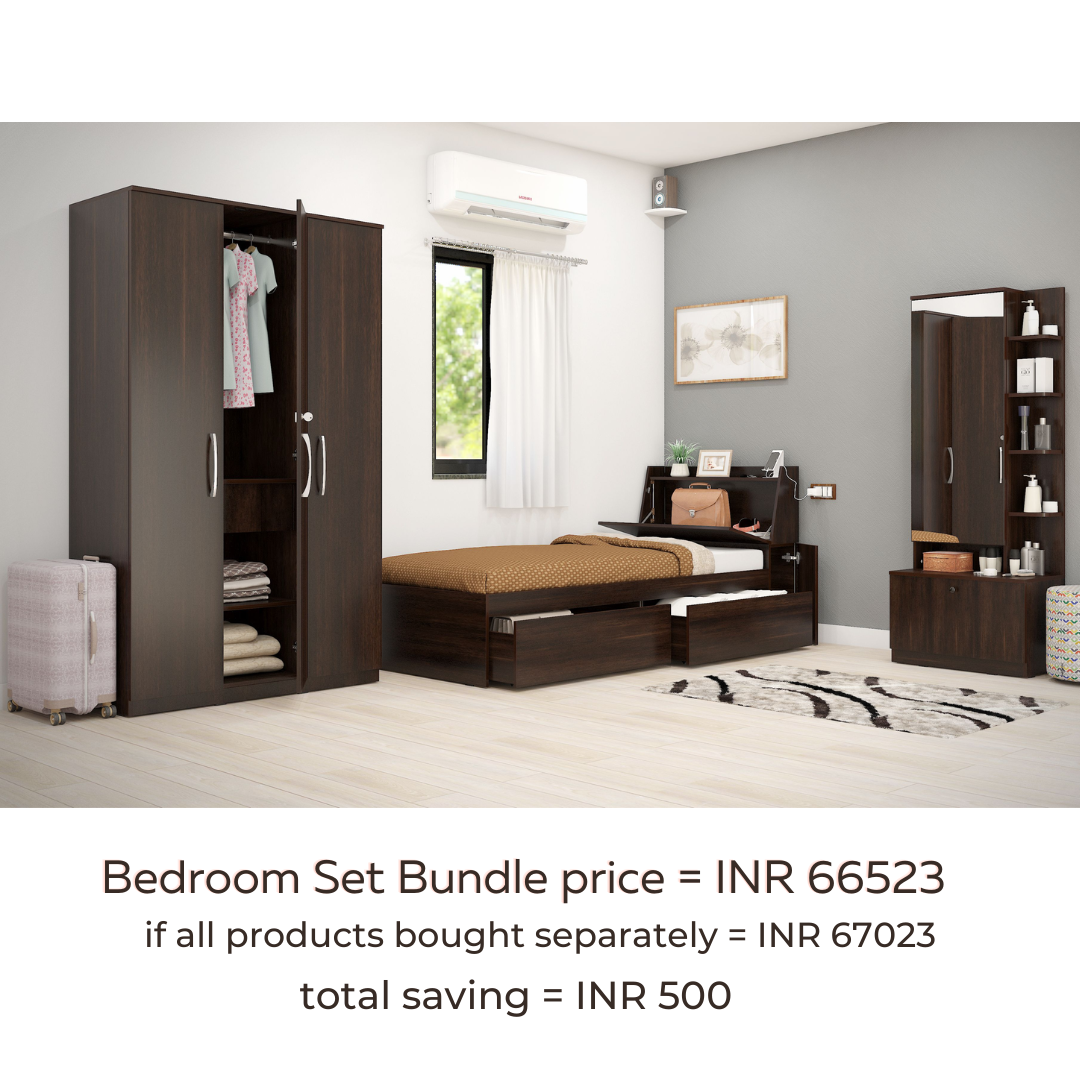 Neuvo 13 Set of 3 Bedroom Furniture 3 door Wardrobe Single Bed with Headboard Storage Dresser