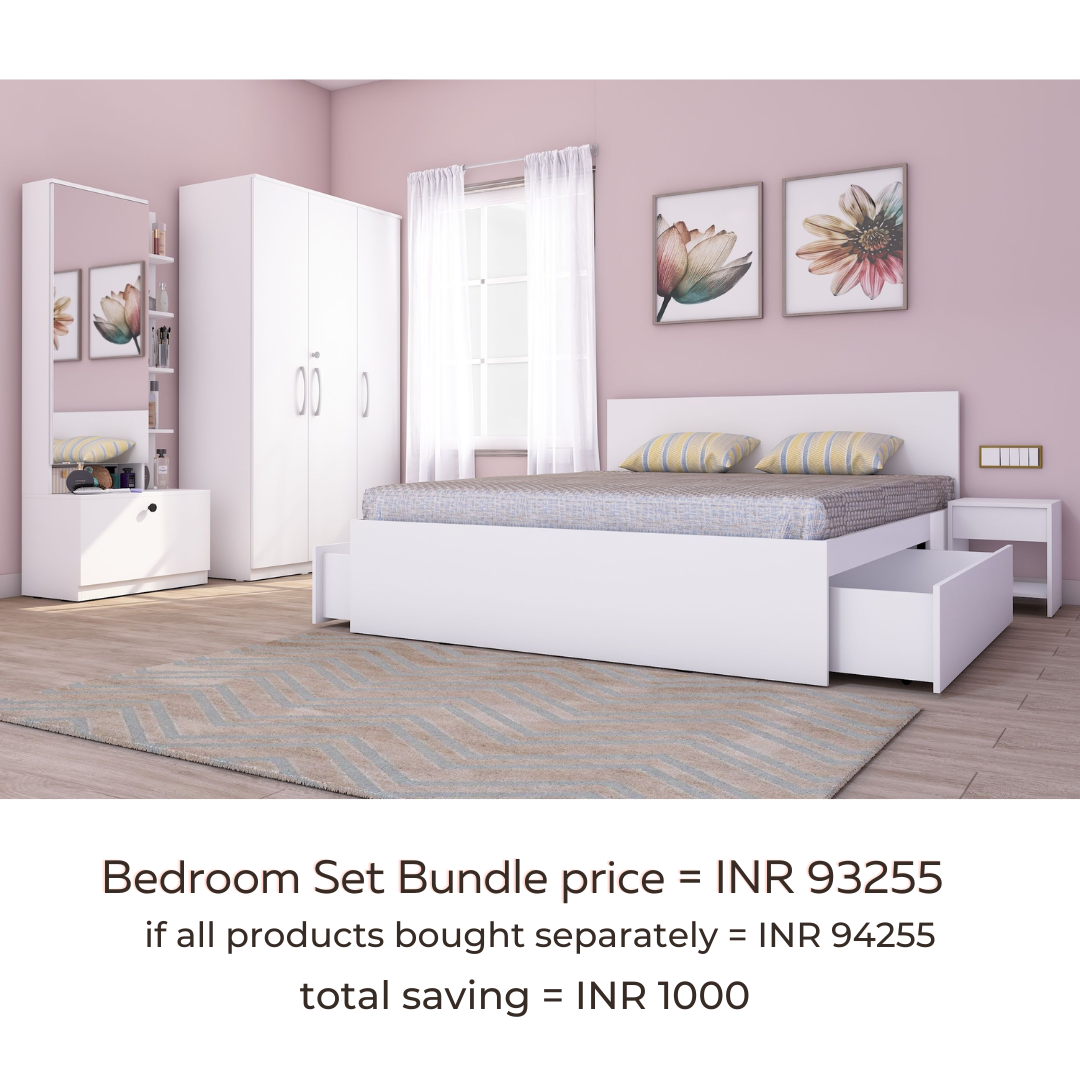 Royale 3: Set of 5 Bedroom Furniture - 3 door Wardrobe, King Bed, Dresser and Side Tables