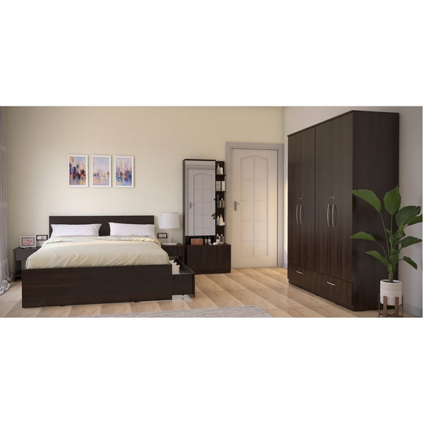 Modena 10: Set of 5 Bedroom Furniture - 4 door Wardrobe, Queen Bed Right, Dresser and Side Tables