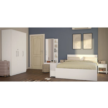 Modena 09: Set of 5 Bedroom Furniture - 3 door Wardrobe, Queen Bed Left, Dresser and Side Tables