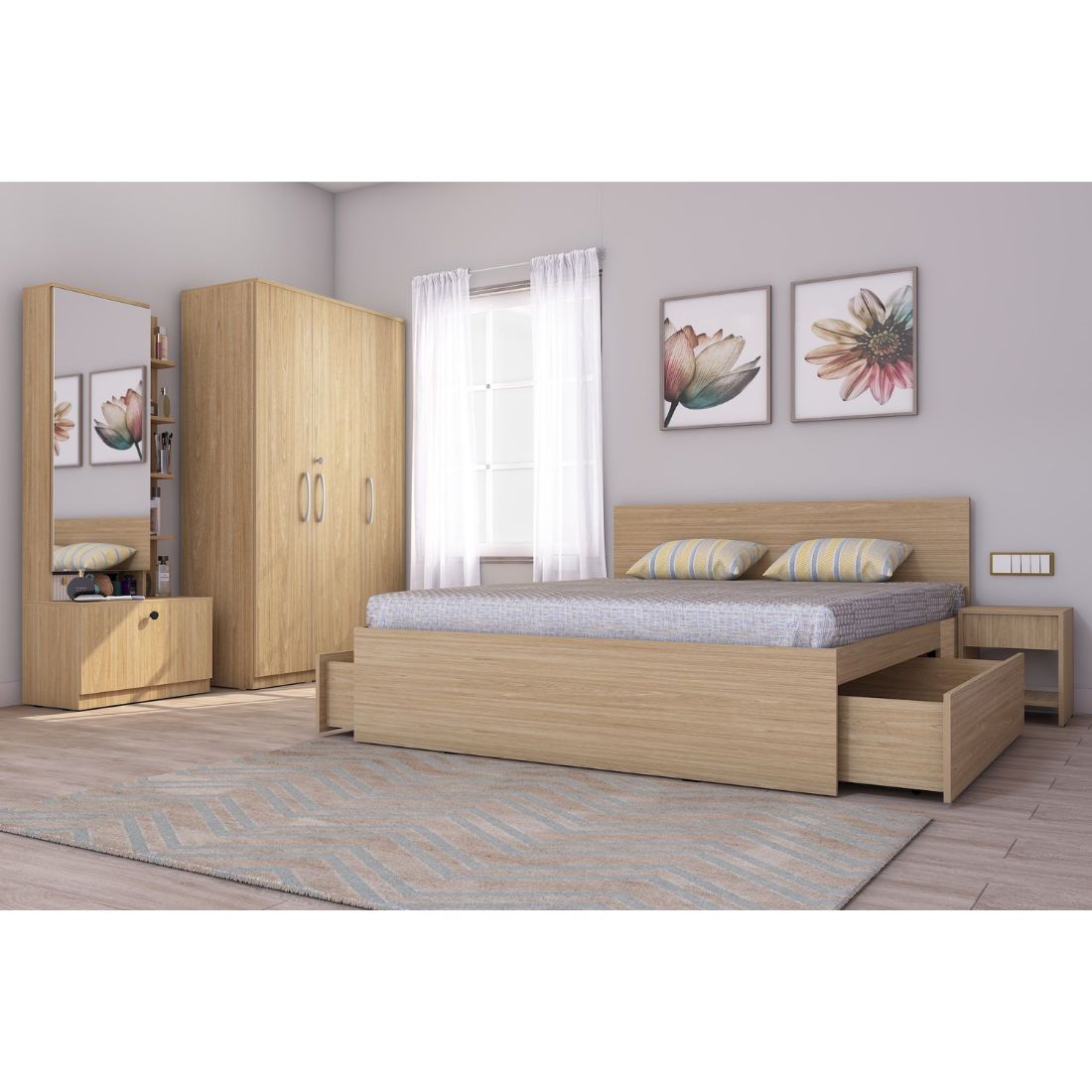 Royale 3: Set of 5 Bedroom Furniture - 3 door Wardrobe, King Bed, Dresser and Side Tables