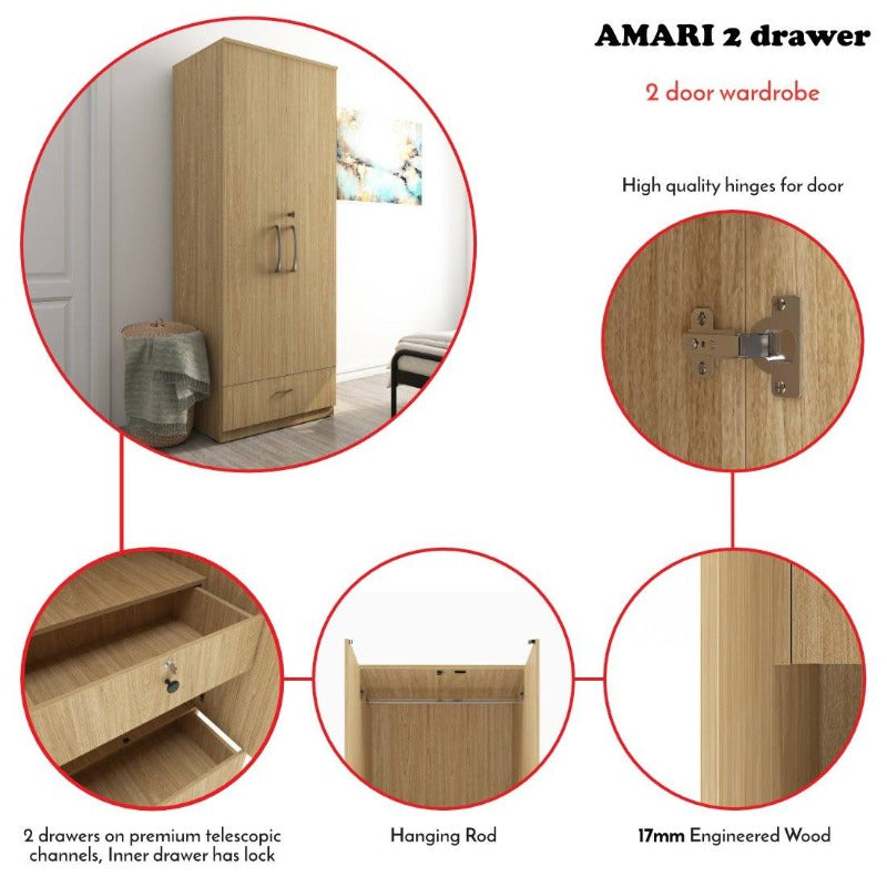 Amari 2 Door 2 Drawer Wardrobe - StudioKook