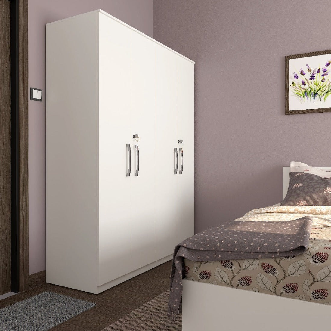 Amari 4 Door Wardrobe (Moonshine White Finish)